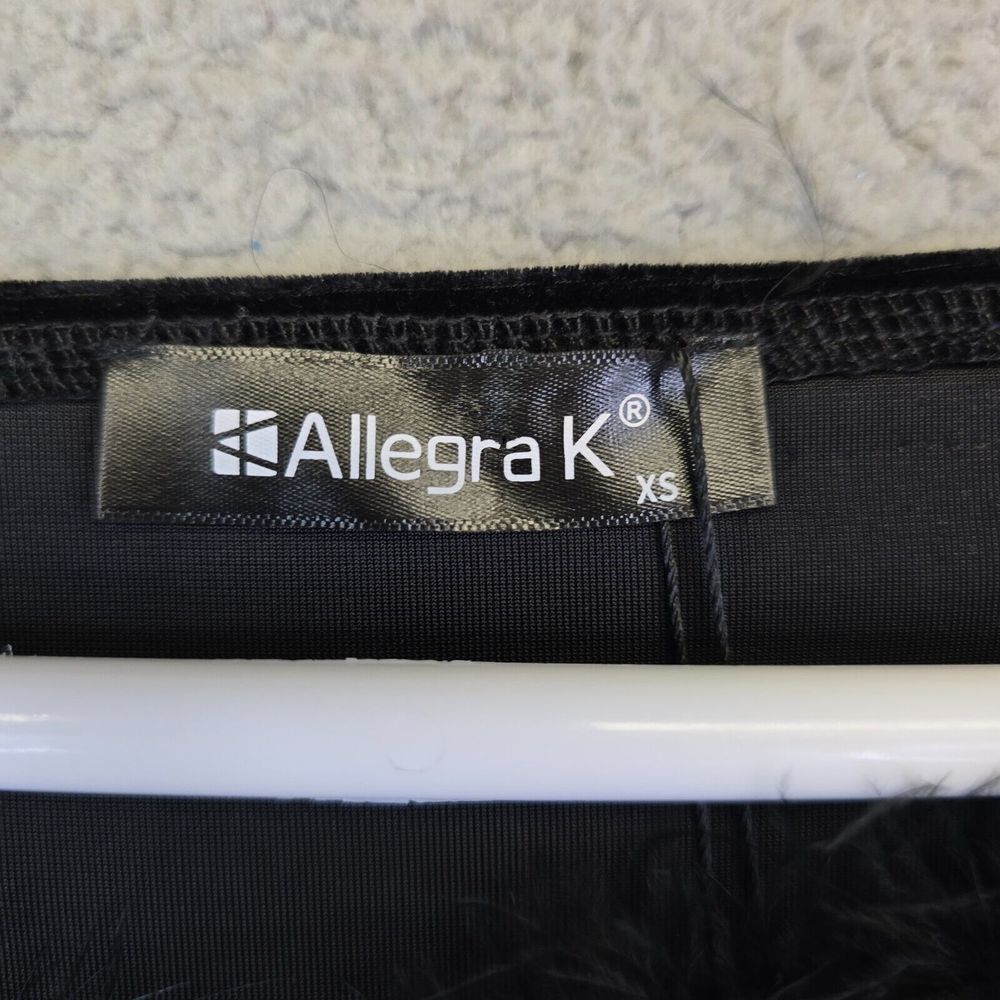 Allegra K Velour‎ Crop Top Womens XS Black Fur Trim Club Rave Whimsigoth Glam - Picture 4 of 10